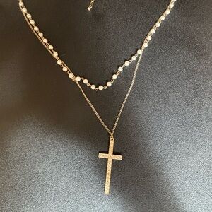 Elegant Gold and Silver Cross Pendant Necklace